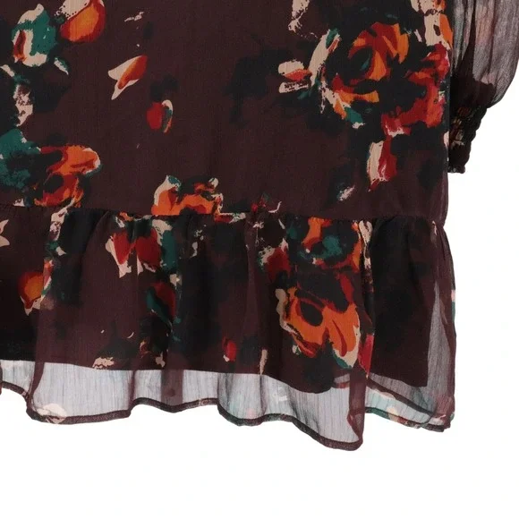 Walter Baker Floral Mini Dress Sheer Sleeve Tie Neck Ruffle Hem Large - Picture 10 of 14